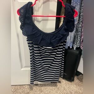 Lauren Ralph Lauren Navy and White Ruffled Blouse NWOT